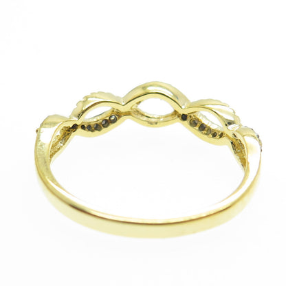 925 Sterling Silver Gold Plated Real Round-Cut Diamond Woven Ring Size 7