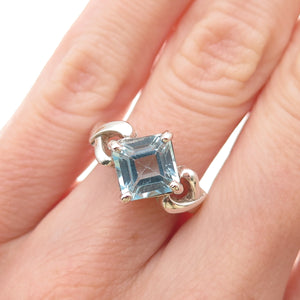 CNA Pranda 925 Sterling Silver Vintage Real Blue Topaz Heart Ring Size 6