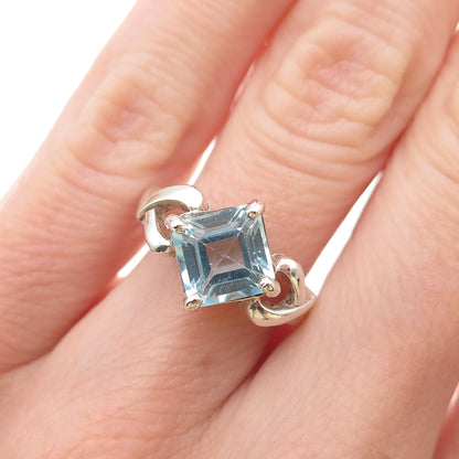 CNA Pranda 925 Sterling Silver Vintage Real Blue Topaz Heart Ring Size 6