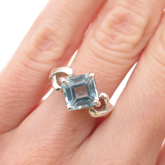 CNA Pranda 925 Sterling Silver Vintage Real Blue Topaz Heart Ring Size 6