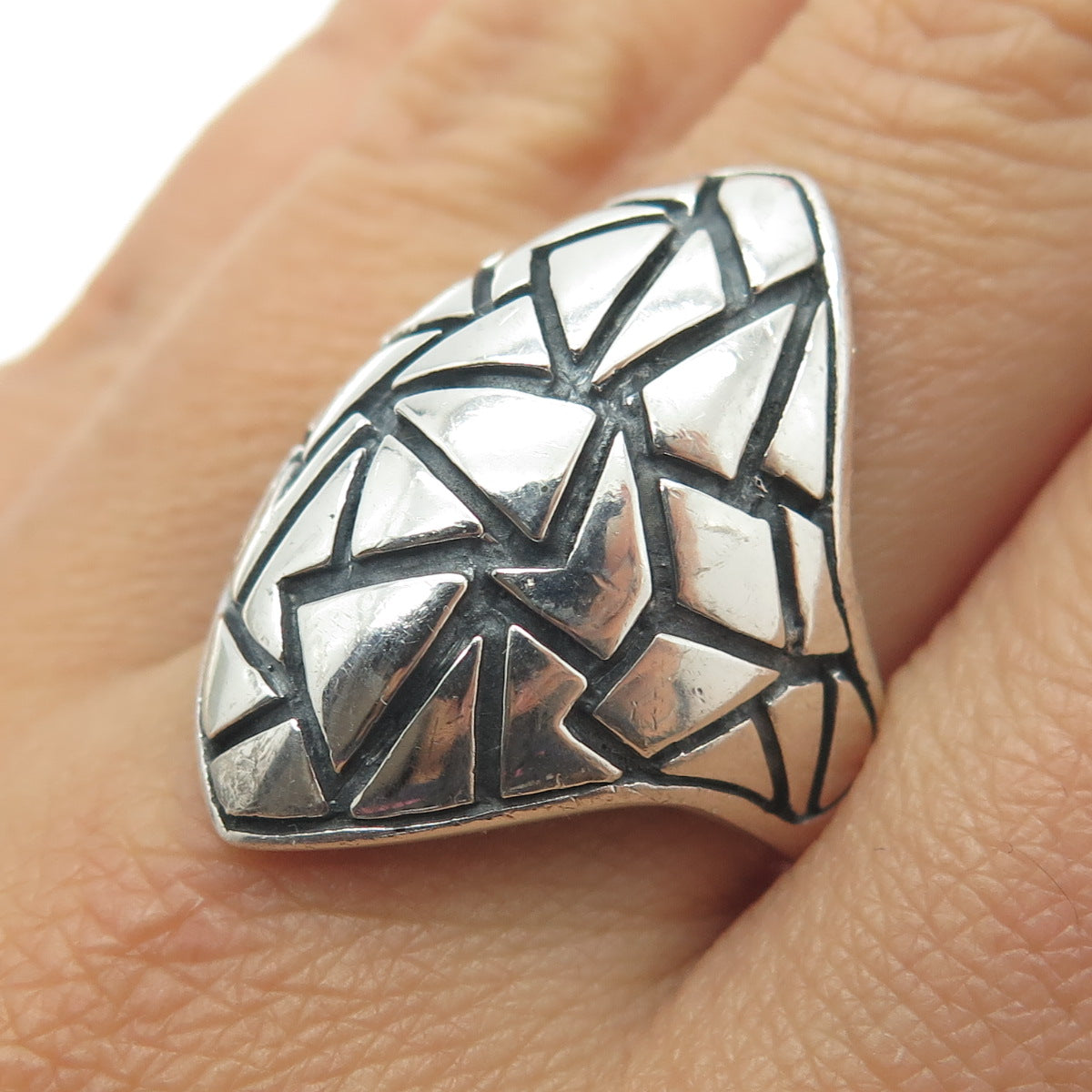 925 Sterling Silver Vintage Maze Modernist Statement Ring Size 11.25