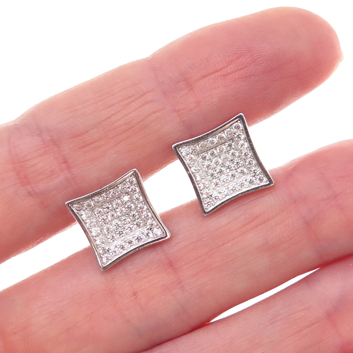 925 Sterling Silver Round-Cut C Z Stud Earrings