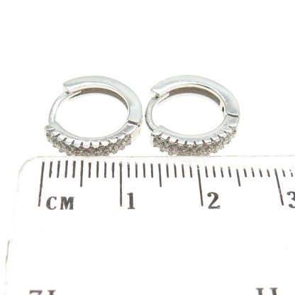 925 Sterling Silver Round-Cut C Z Hoop Earrings