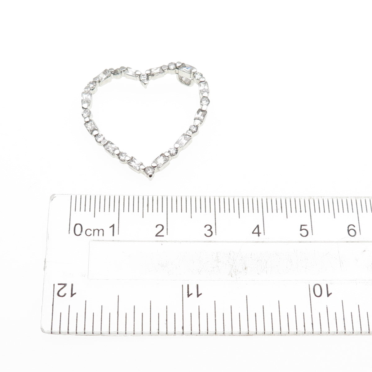 925 Sterling Silver Radiant & Round-Cut C Z Heart Slide Charm Pendant