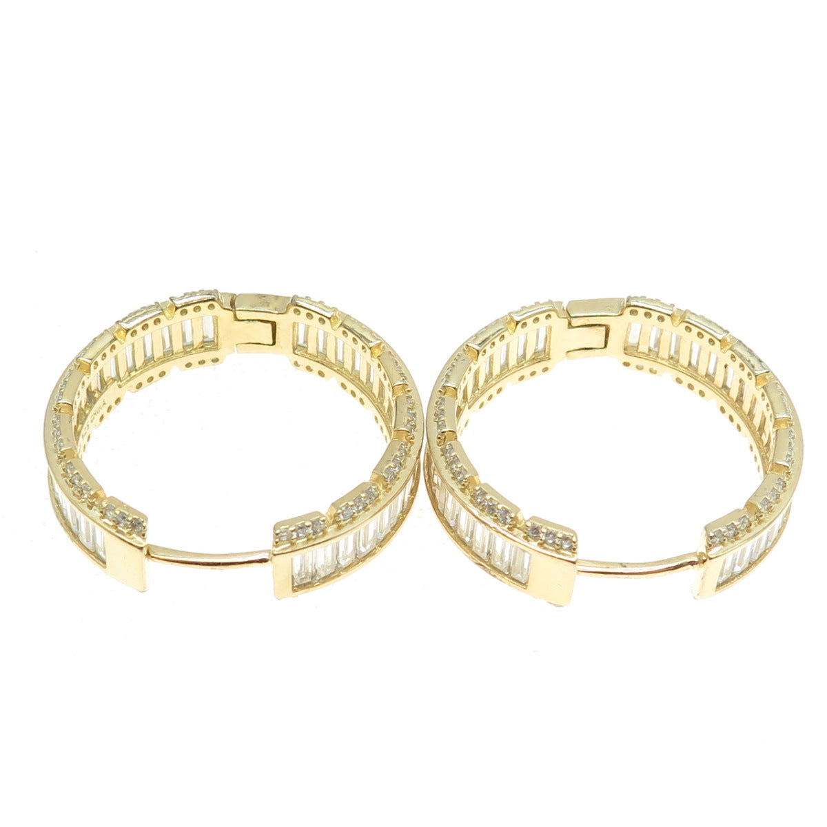 925 Sterling Silver Gold Plated C Z Huggie Earrings