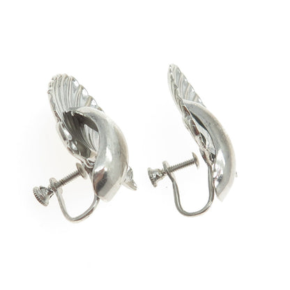 925 Sterling Silver Antique Art Deco Seashell Repousse Screw Back Earrings