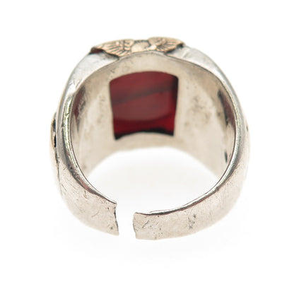 925 Sterling Antique Carnelian Roman Warrior & Sailboat Adjustable Ring Size 7