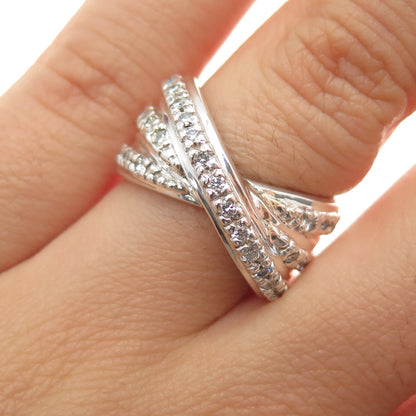 MICHAEL DAWKINS 925 Sterling Silver Real Diamond Crisscross Ring Size 6.75