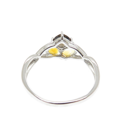 925 Sterling Silver Smoky Quartz Lemon Citrine & Citrine Gem Ring Size 10.25