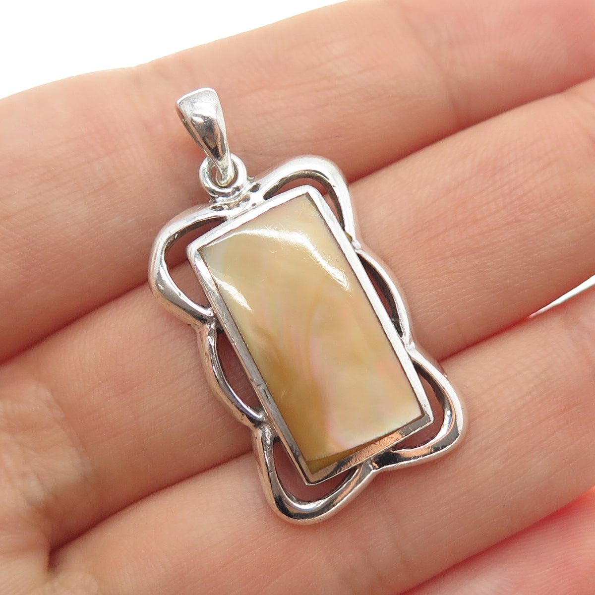 925 Sterling Silver Vintage Real Mother-of-Pearl Charm Pendant