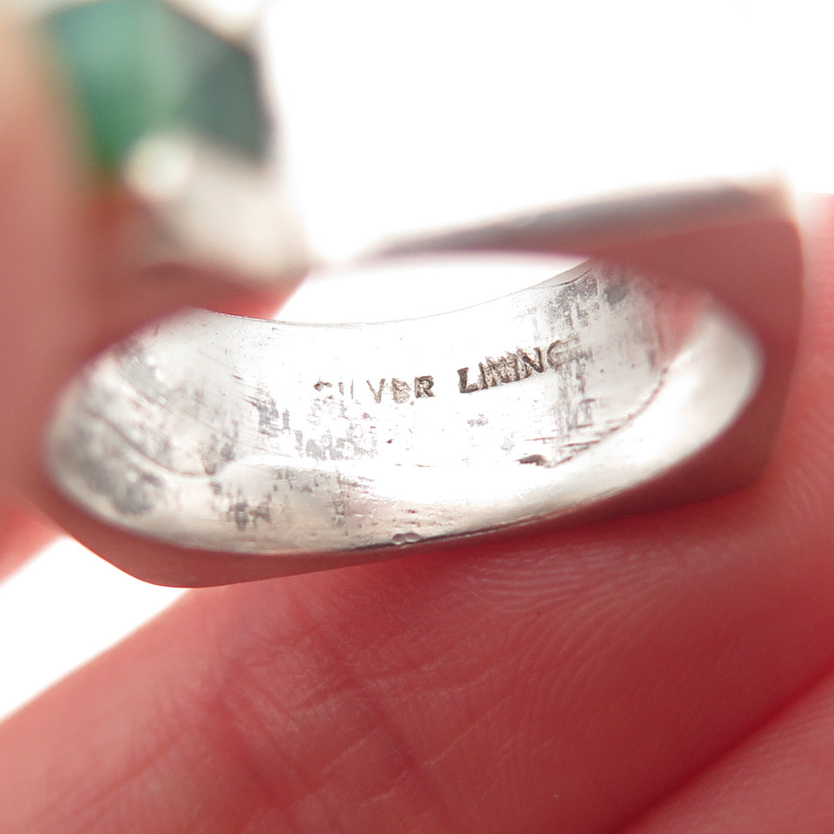 Silver Lining 925 Sterling Vintage Real Turquoise Modernist Ring Size 7