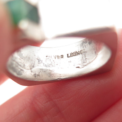 Silver Lining 925 Sterling Vintage Real Turquoise Modernist Ring Size 7