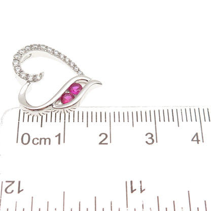 925 Sterling Silver Round-Cut Lab-Created Ruby & C Z Heart Mini Slide Pendant