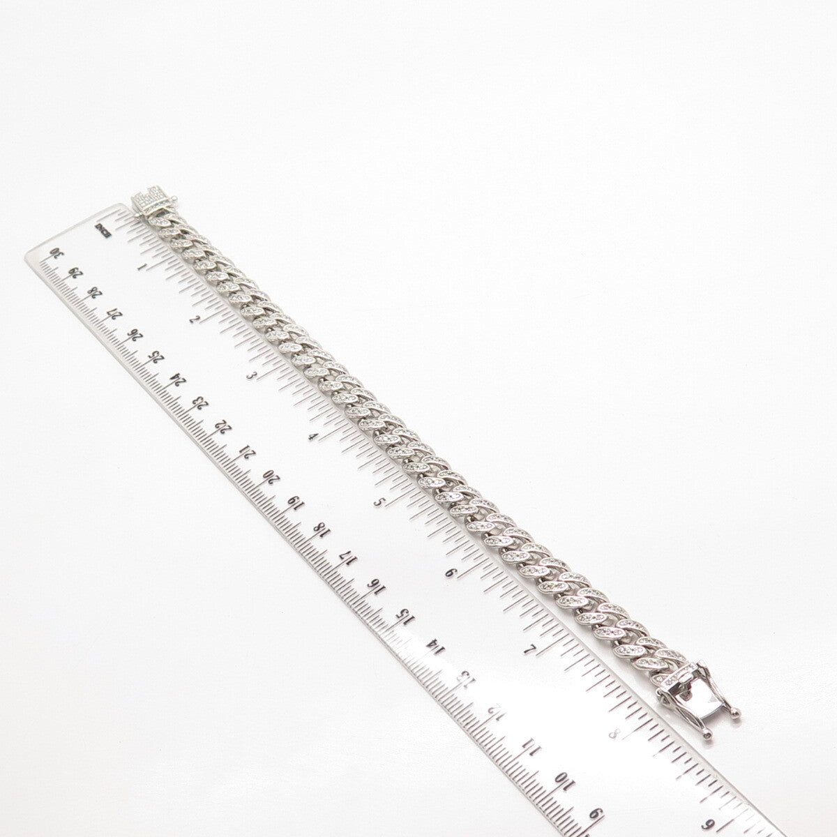 925 Sterling Silver C Z Cuban Link Bracelet 7.75"