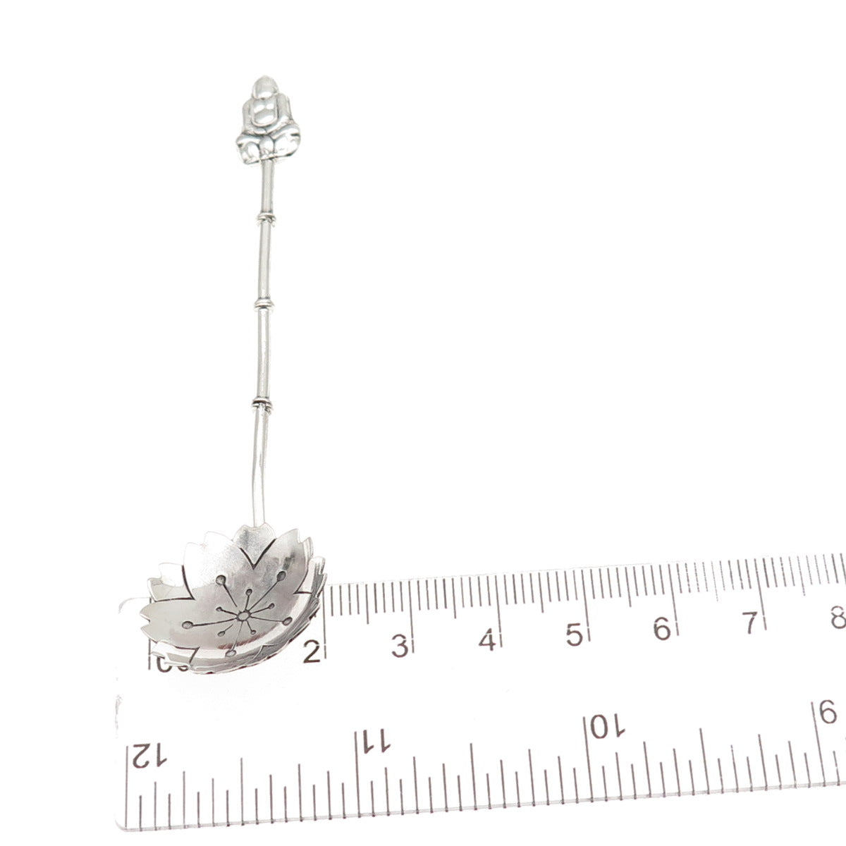 950 Silver Antique Japan Buddha Bamboo Coffee Spoon