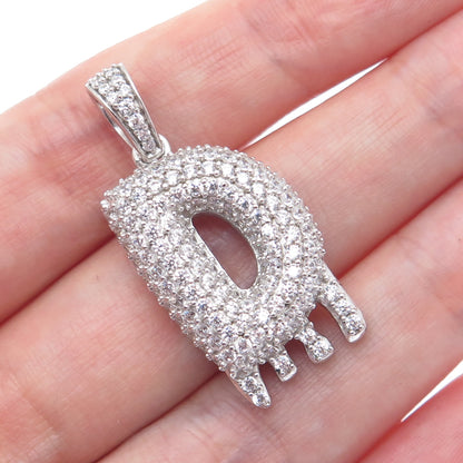 925 Sterling Silver Round-Cut C Z Sparkle Melted Letter D Initial Charm Pendant