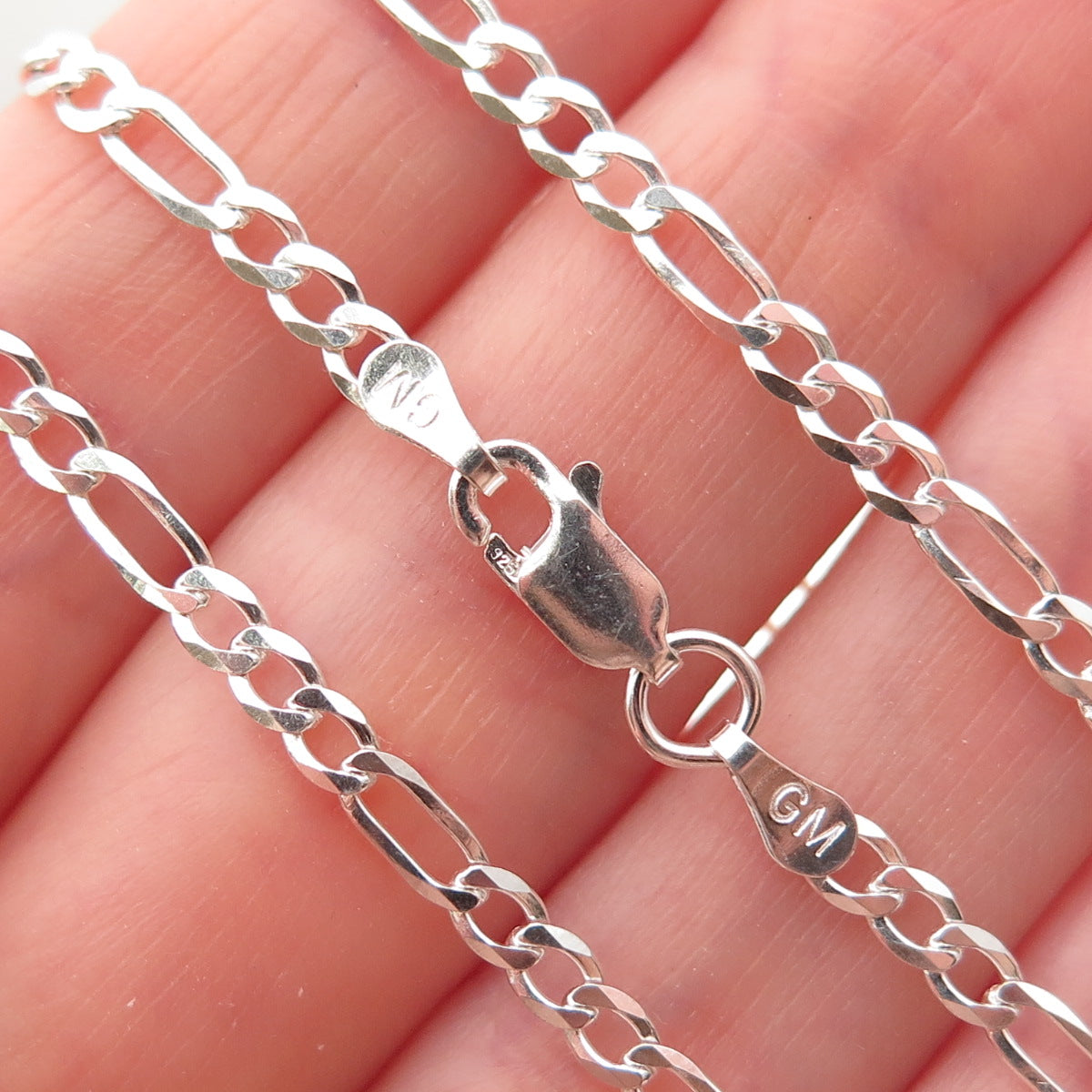 925 Sterling Silver Vintage Italy Figaro Chain Necklace 24"