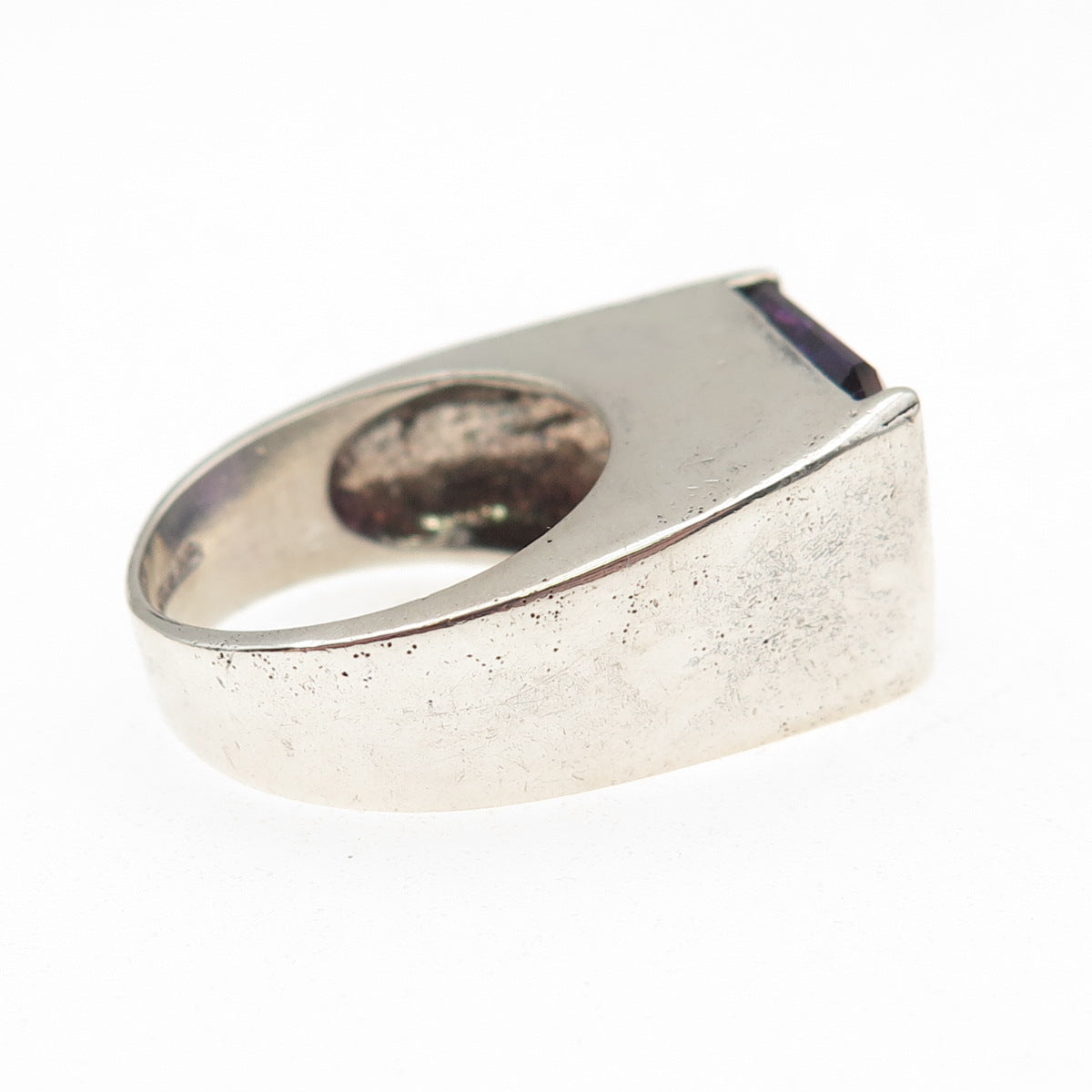 925 Sterling Vintage Lab-Created Peacock Sapphire Modernist Ring Size 7.25