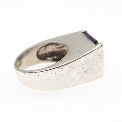 925 Sterling Vintage Lab-Created Peacock Sapphire Modernist Ring Size 7.25