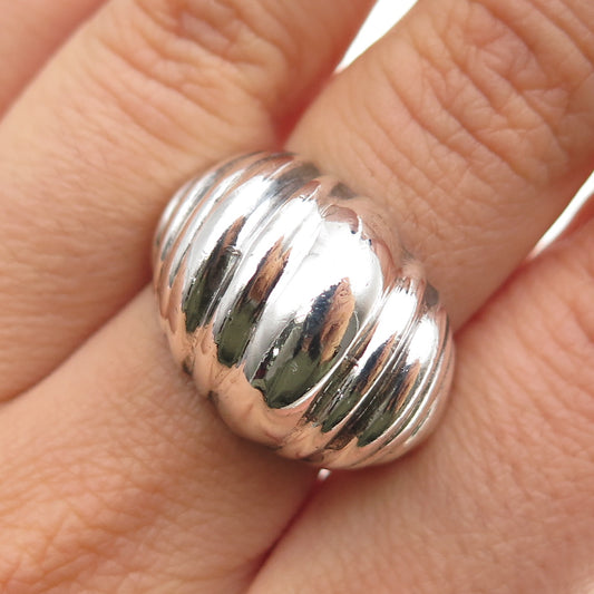 925 Sterling Silver Vintage Modernist Ribbed Dome Ring Size 7