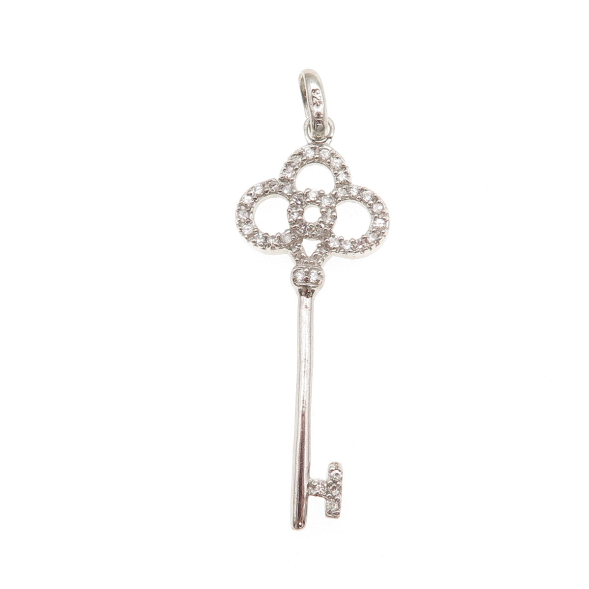 925 Sterling Silver Round-Cut C Z Club Key Charm Pendant