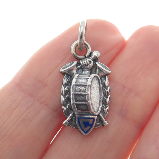 SOOK Sterling Silver Antique WWII Enamel Military Drum Corps Minimalist Pendant