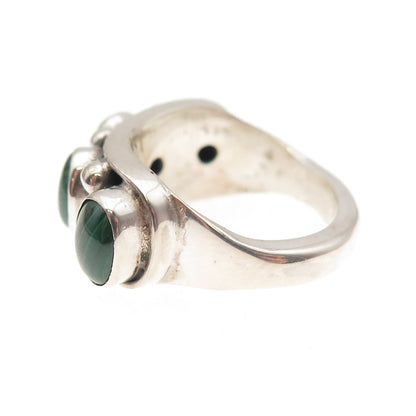 925 Sterling Silver Vintage Real Malachite Beaded Oxidized Ring Size 5.75