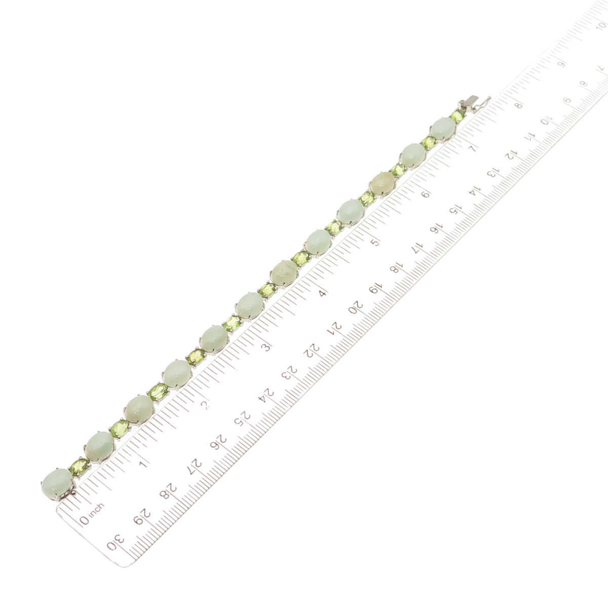 925 Sterling Silver Vintage Real Cabochon Jade & Oval-Cut Peridot Bracelet 7.5"
