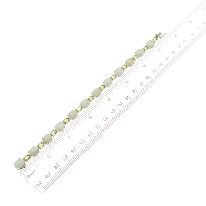 925 Sterling Silver Vintage Real Cabochon Jade & Oval-Cut Peridot Bracelet 7.5"