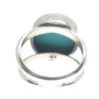 925 Sterling Silver Vintage Real Round-Cut Lone Mountain Turquoise Ring Size 8