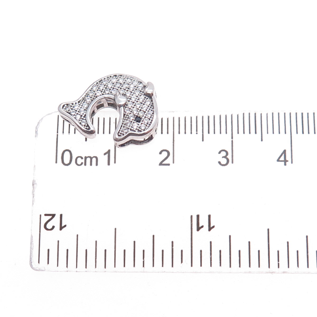 925 Sterling Silver Round-Cut Black & White C Z Dolphin Mini Slide Pendant