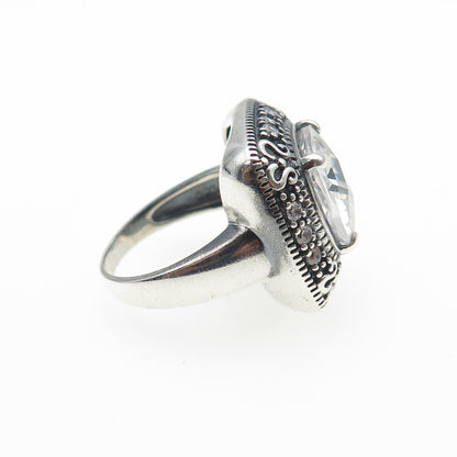 925 Sterling Vintage Cushion & Round-Cut C Z Swirl Oxidized Ring Size 8.25