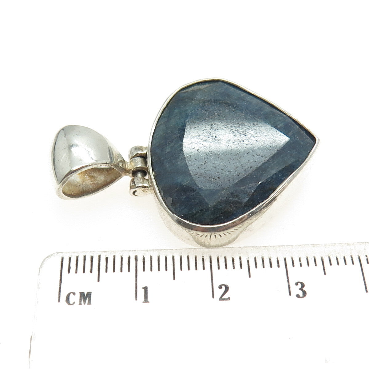 925 Sterling Silver Vintage Real Pear-Cut Sapphire Pendant