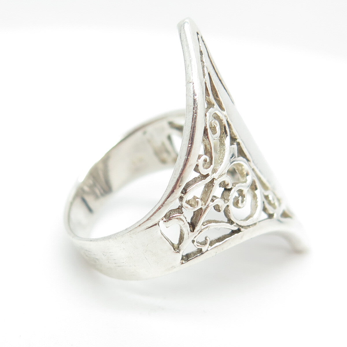 925 Sterling Silver Vintage Modernist Filigree Claw Ring Size 8