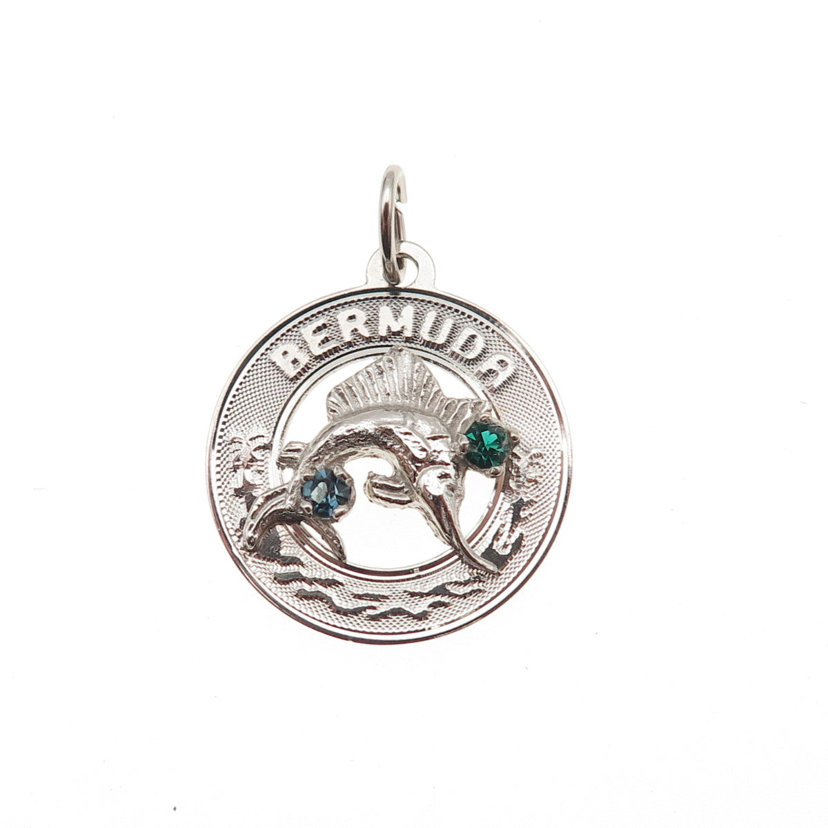 CREA 925 Sterling Silver Vintage Rhinestone Bermuda Swordfish Mini Charm Pendant