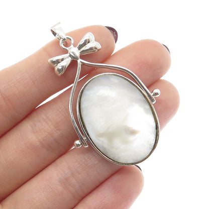 925 Sterling Silver Vintage Mother-of-Pearl & Black Onyx Gem Reversible Pendant