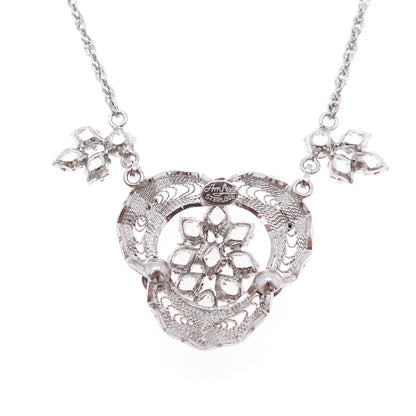 AM LEE 925 Sterling Silver Antique Art Deco Rhinestone Filigree Necklace 16"