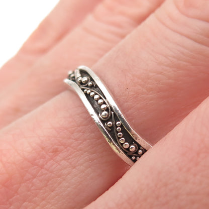 Lois Hill 925 Sterling Silver Vintage Granulated Wavy Oxidized Band Ring Size 9