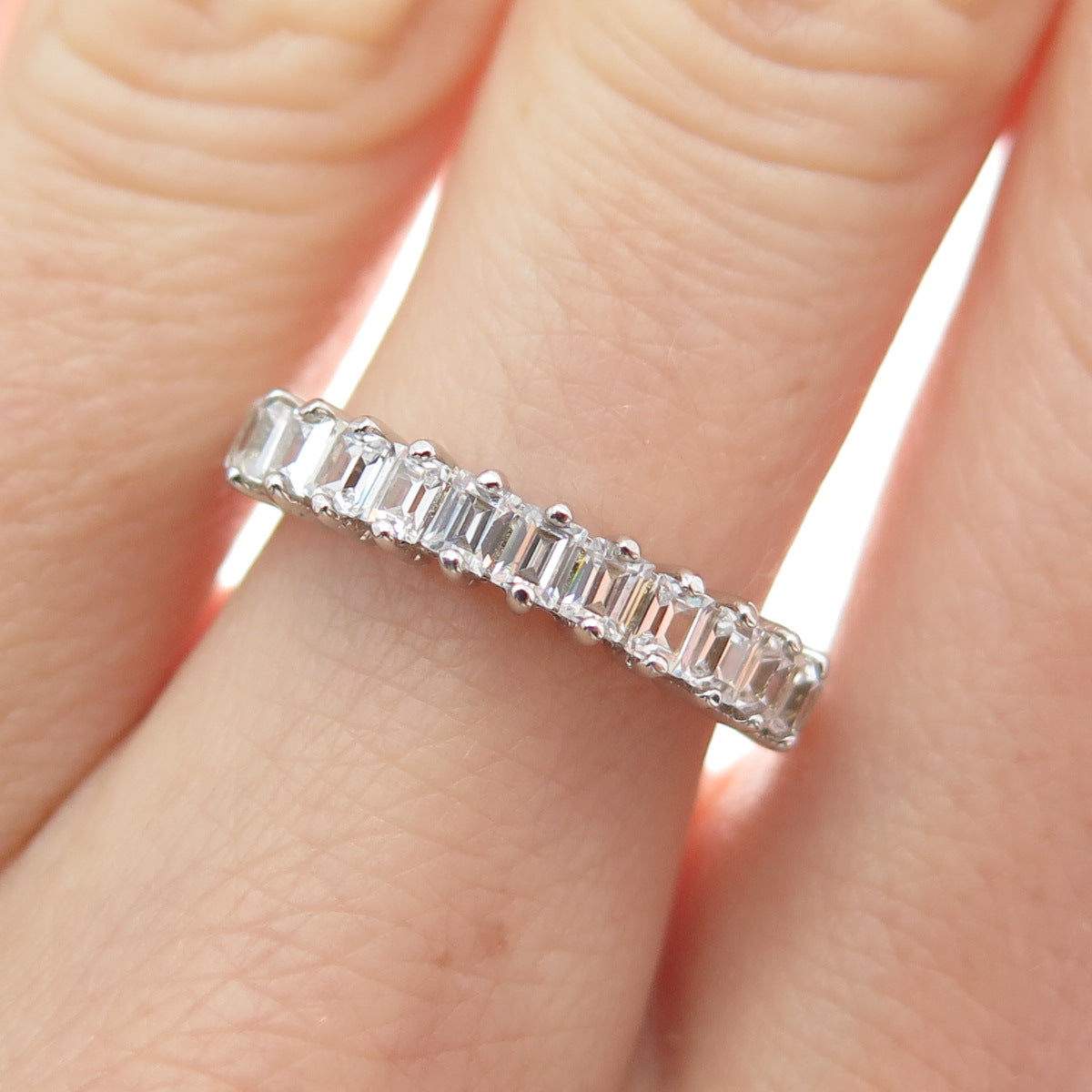 DSMK 925 Sterling Silver Emerald-Cut C Z Half Eternity Ring Size 6.25