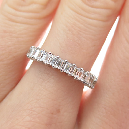DSMK 925 Sterling Silver Emerald-Cut C Z Half Eternity Ring Size 6.25