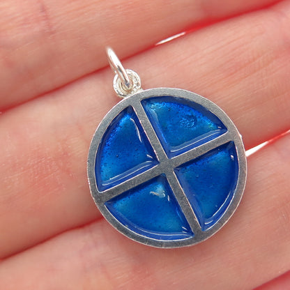 ZUMAN 925 Sterling Silver Vintage Israel Blue Enamel Cross Charm Pendant