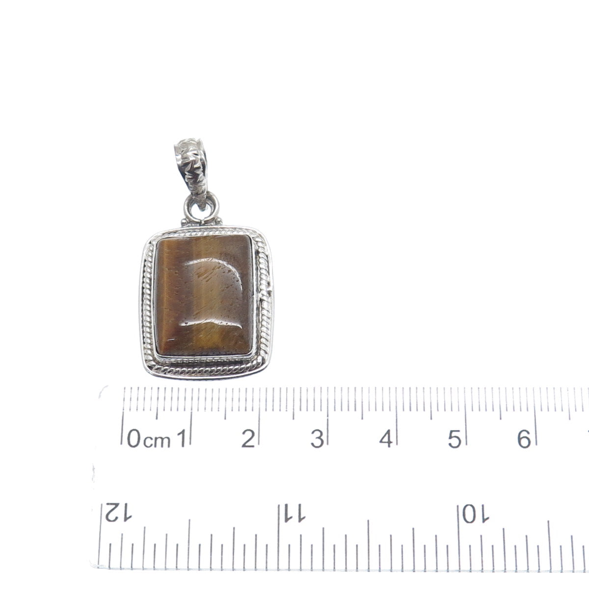 925 Sterling Silver Vintage Real Tiger Eye Charm Pendant