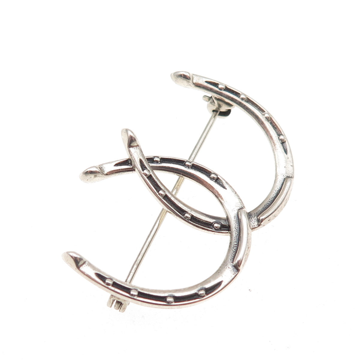 Beau 925 Sterling Silver Antique Art Deco Double Horseshoe Good Luck Pin Brooch