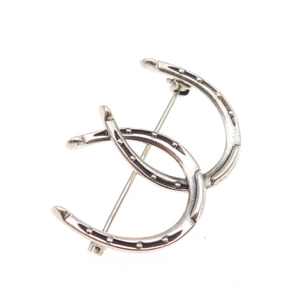 Beau 925 Sterling Silver Antique Art Deco Double Horseshoe Good Luck Pin Brooch