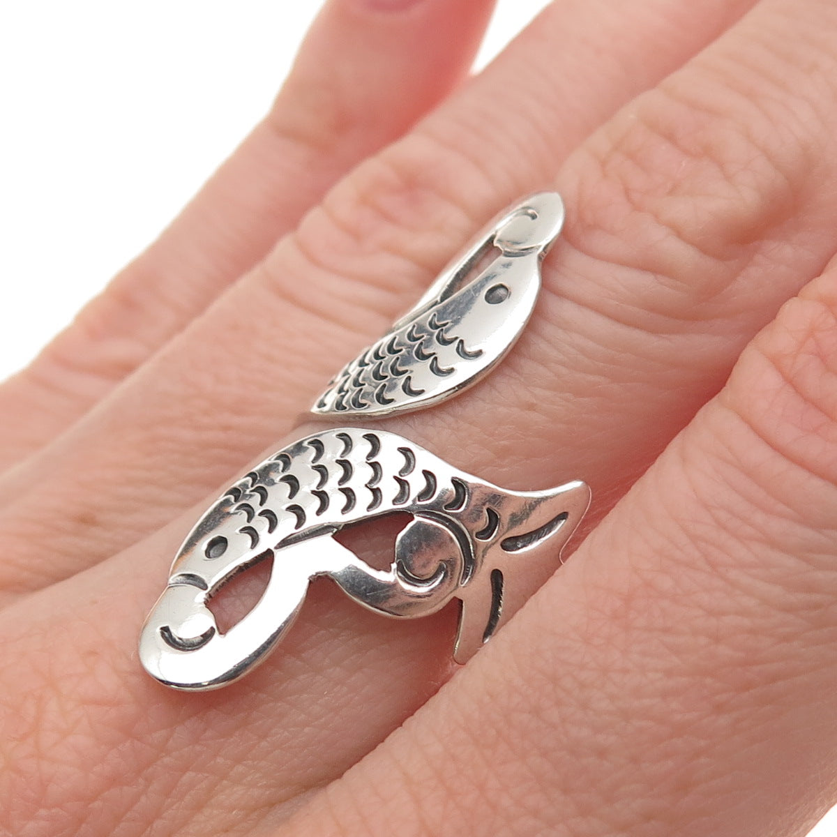 925 Sterling Silver Vintage Mexico Pisces Zodiac Sign Adjustable Ring Size 8.75
