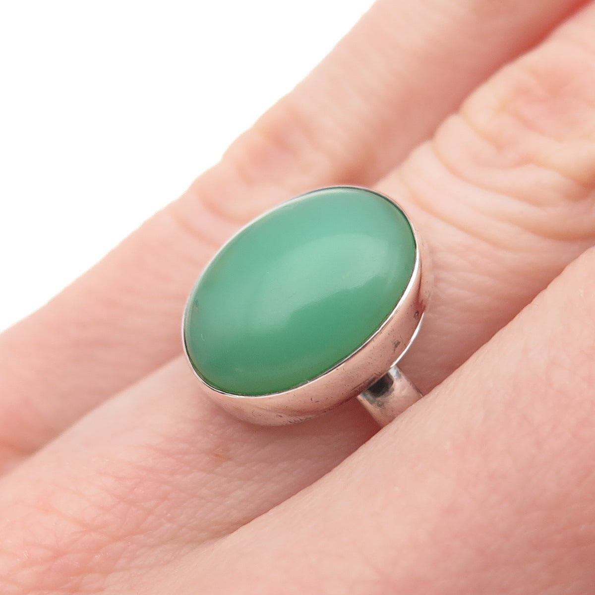 925 Sterling Silver Vintage Real Cabochon Chrysoprase Ring Size 5