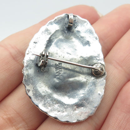 925 Sterling Silver Vintage Real Chrysocolla Gemstone Pin Brooch / Pendant