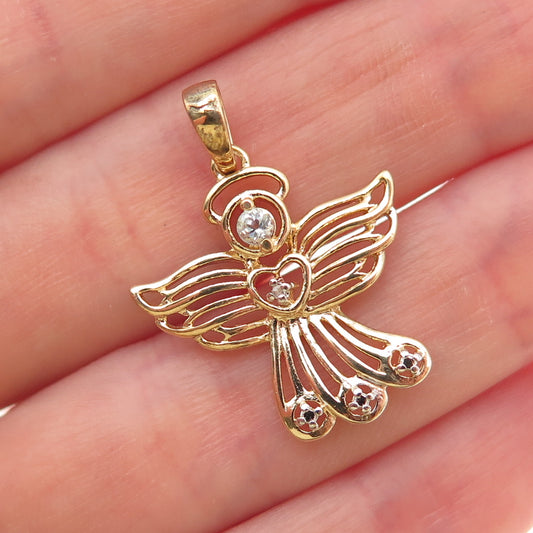 925 Sterling Gold Plated Real Diamond Accent & White Topaz Angel Charm Pendant
