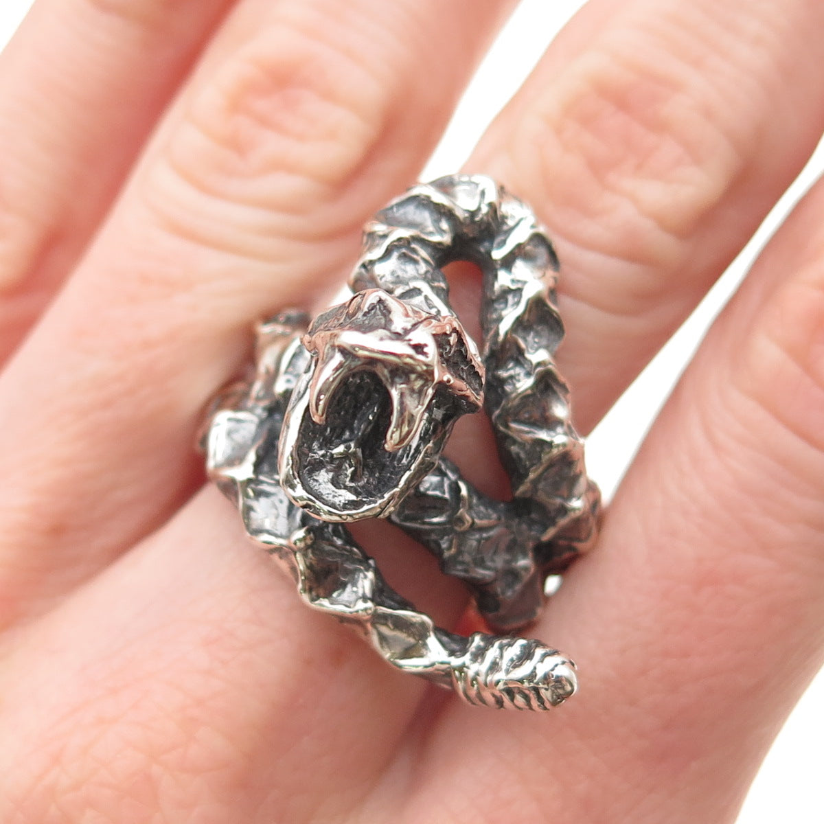 925 Sterling Silver Vintage Snake Oxidized Ring Size 8