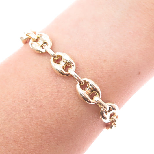 925 Sterling Silver Gold Plated Anchor Mariner Link Bracelet 8.75"